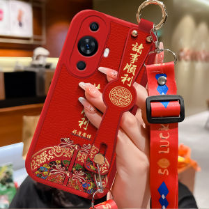 Huawei Nova11 pro Ultra Protective Phone Case with Wristband Soft Leather Anti-fall Simple Design for Men And Women