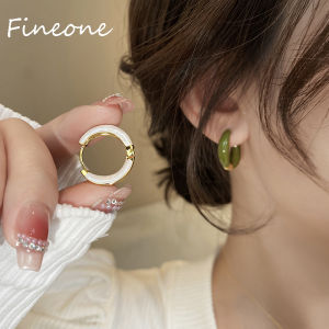 New Arrival Korean Elegant White Oil Drop Metal Hoop Earrings For Women Classic Round Jewelry Party Gifts