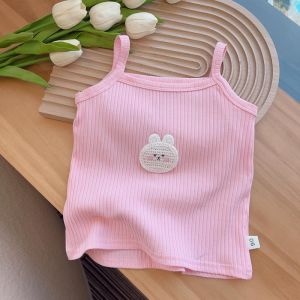 Girls Cartoon Embroidered Sleeveless Summer Tank Top Slim Fit Elastic Candy Color