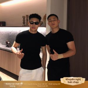 ZHUOCAN | Áo Thun Tay Ngắn Cổ Trụ Màu Đen