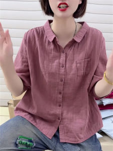 Summer New Arrival Pure Color Pure Cotton Short-Sleeved Shirt for Women Loose Slim Looking All-Matching Casual Shirt Western Style Youthful-Looking Tops Fashion