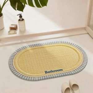 VIKAMA Knit-Look Oval Bathroom Mat Soft Diatom Mud Non-Slip Rug Quick Dry Absorbent Shower Door Mat for Home Decor