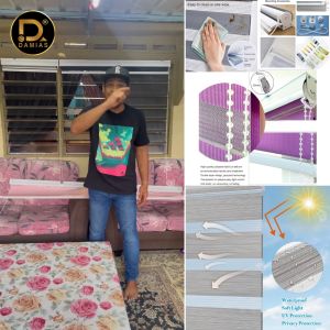 Bidai Tingkap modern Blinds Langsir Zebra Roller Blind size Upgrade 2024 Colour Black Grey Green Blue Nude Brown Cream Purple White Dark Brown Pink