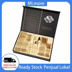 Mi.more Emas Cutlery Set Perlengkapan Makan Sendok Garpu Pisau Sendok Teh Classic Mewah Stainless Steel 24 Pcs BISA COD