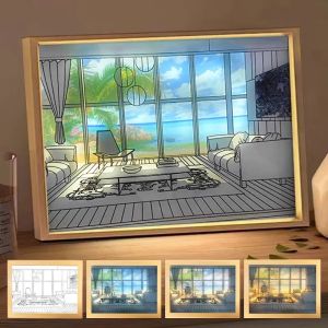SANX Creative Design Painting LED USB Night Light Photo Frame Living Room Home Decoration Hanging Picture Atmosphere Lamp Gift