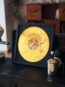 นาฬิกาตั้งโต๊ะสไตล์โมเดิร์น แผ่นเสียงอะคริลิกสีโดปามีน ตกแต่งบ้าน วินเทจ นาฬิกาติดผนัง วัสดุไม้ กลไกแบบสแกน