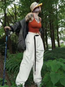 Outdoor Quick Dry Casual Workwear Wide Leg Pants High Waist Long Trousers Polyester Cotton Blend Versatile Trendy Women's Jeans