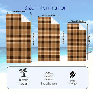 Coffee Plaid Beach Towels Ultra Lightweight Quick Drying Super Absorbent Summer Essential Fast-Drying Towel for Beach
