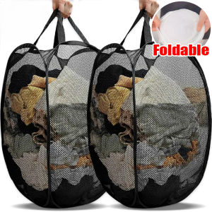 ตะกร้าตาข่ายพับได้ตาข่ายแบบป๊อปอัพตะกร้าผ้าสำหรับห้องน้ำห้องนอนบ้านหอพักถุงกล่องเก็บของการเดินทาง