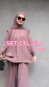 Setelan Celana Wanita 3 in 1 / Set Celana + Kerudung / Setelan Baju Wanita / Set Pakaian Wanita + Kerudung / Setelan Gamis Wanita / Set Gamis Muslimah + Kerudung / Baju Muslim + Kerudung