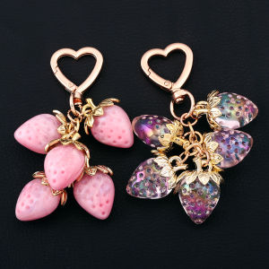 Cute and Sweet Strawberry Daisy Keychain Korean Student Girl Backpack Bag Charm Stacked Strawberry Pendant Bag Accessories Gift