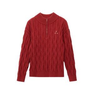 FPA | Lucky Year Red Half-high Collar Cable Knit Sweater