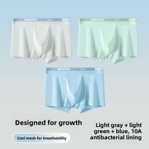 Miiow | Ice Silk Underwear For Teenage Boys Developmental Period Big Kids Boys Boxer Shorts High School Students Four Corner Briefs