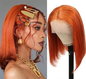 Mái Tóc Giả Bob Ngắn Kiểu Gừng Chất Liệu Tóc Người 100% Remy Thẳng Màu Vàng Cam Dành Cho Nữ Kích Thước Mũ Trung Bình Có Lưới Ren Thụy Sĩ