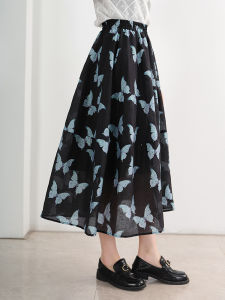 Shalldoer | Fashionable Anti-Aging Butterfly Print Midi Skirt Womens A-Line Mid-Length Summer High-End Feelings Floral Patterned Skirts