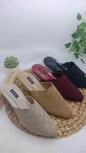 SANDAL HEELS HAK KACA 3CM HEELS BAKPAU HAK KACA HEELS RAJUT IMPORT JN-04