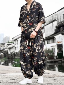 JIARONG | Chinese Style Ice Silk Short Sleeve T-Shirt Set