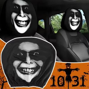 2PCS Halloween Car Headrest Cover Elastic Breathable Universal Creepy Car Seat Protector Spooky Auto Interior Decoration Accessories