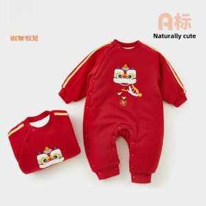 Weilishuma Baby New Year Celebration Clothes Cotton Romper Jumpsuit Winter Seasonal Festive Design for Boys And Girls
