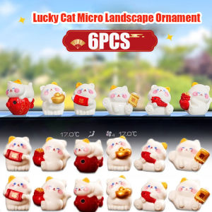 6PCS Car Japanese Lucky Cat Ornaments Car Dashboard Center Console Cute Resin Wealth Cat Decoration Auto Interior DIY Decoration Accessories