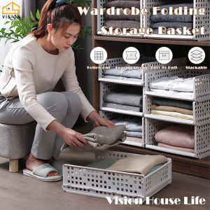 Vision Wardrobe Layered Partition Storage Rack Folding Drawer Type Organizer Stackable Layered Clothes Organizer Wardrobe Shelf Closet Storage Rack Foldable Cabinet