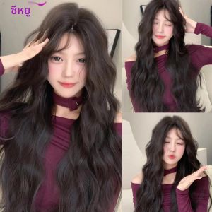 Xiyue วิกลูกไม้ด้านหน้าสังเคราะห์ผมยาวลอนผู้หญิงวิกผมถักโลลิต้าสีดำ