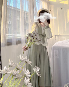 Bộ Đồng Phục Sinh Viên Phong Cách Nhật Bản Màu Xanh Trà Matcha Nguyên Bản Của Hua Jin Sen Bộ Đồ Hai Mảnh Váy Ngắn Tay Ngắn Chất Liệu Polyester