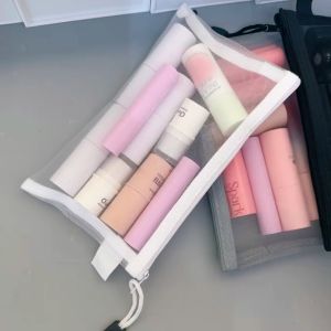 5/10Pcs Transparent Mesh Cosmetic Bag Black White Nylon Mesh Makeup Bags Large Capacity Portable Wash Bag Pencil Cosmetics Storage Cases Portable Travel Makeup Brushes Storage Pouch