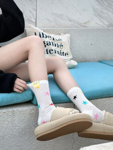 SSWEATSHOP Womens Artistic Mesh Breathable Thin Socks Spring Summer Transparent Sweet Style Mid-Calf Length Sports Outdoor