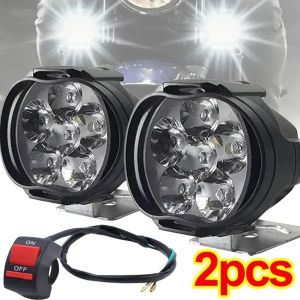 2pcs 6 LED Motorcycle Headlight High Bright Waterproof Spot Light Brightness Auxiliary Spotlights Scooters Work Lights Switch Button