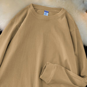 American-Style 260G Heavy Weight Long Sleeves T-Shirt Mens Spring & Fall Winter Pure Cotton White Base Shirt round Neck Solid Color Hoodie Womens Top