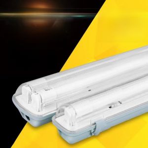 Led Tri-Proof Light Single Tube Double Tube Waterproof Dustproof Fluorescent Lamp with Cover Bracket Full Set T8 Workshop Fire Emergency Light