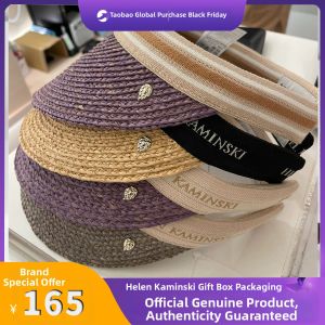 Helen Kaminski Womens Straw Hat Summer Sun Protection UV Blocking Empty Top Large Brim Casual Style Travel Cap Handwoven