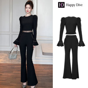 Happy Diva ชุดผู้หญิง สีดำ เดรสเข้ารูป คอกลม เดรสทำงาน เดรสไฮโซ เดรสวินเทจ เดรสออกงาน เดรสปาร์ตี้ ชุดราตรี 91345