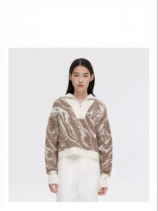 Autumn Melanoid Wool Blend Jacquard Oversized Collar Sweater
