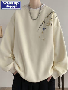 Wassup Happy American Style Mens Sweatshirt Casual round Neck Top Spring Autumn New Trend Brand Cotton Polyester Blend