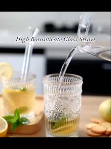 Clear Glass Straw Bent Straight Brush Set Eco friendly Reusable Juice Coffee Smoothie Drinking Straw