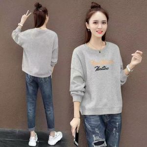 Loose round Neck Sweatshirt Womens Fashionable Outerwear Autumn 2023 Korean Style Long Sleeve Printed Polyester Cotton Blend