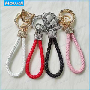 พวงกุญแจติดพวงกุญแจเชือกถักทอหนัง PU มีกลิตเตอร์1ชิ้น