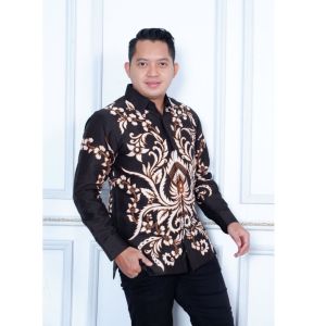 Baju Batik Pria Dewasa Batik Pria Lengan Panjang Pendek Full Furing Batik Wisanggeni Solo Motif Daun Cengkeh
