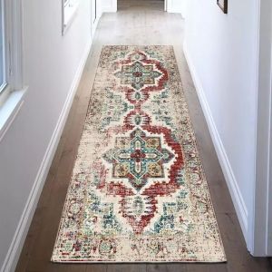 VIKAMA Bohemian Corridor Area Rug Anti-slip and Stain-resistant Entry Balcony Floor Mat Bedroom Kitchen Rug Home Decoration