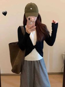 Womens Long Sleeve Knitted Sweater Neck Hanging Twist Soft Cozy Top Early Autumn Design Hollow out Fashion Korean Style