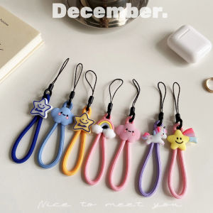 Nylon Weaved Rainbow Cloud Star Mobile Phone Lanyard Womens Style Earphone Strap Keychain Cute Cartoon Character Phone Case