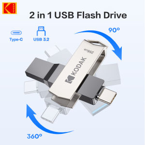 Kodak | KODAK 256G USB3.2 Type-C 2 IN1 USB Flash Drive for Phone and Computer Original Pen Drive 128GB 64GB Up to 120Mb/s Flash Pendrive