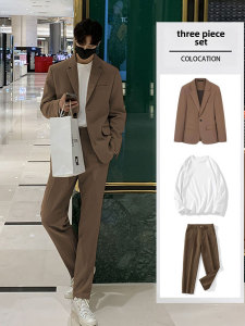 Mùa Thu Mới Đến Nam Giới Thoải Mái Bộ Đồ Ba Mảnh Đám Cưới Phong Cách Anh Kinh Doanh Trang Trọng Thích Hợp Nhỏ Áo Khoác Với Túi Vuông