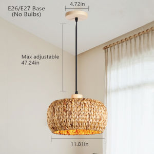 E26 E27 Base Pendant Light Vintage Bamboo Rattan Hanging Lamp Home Bedroom HandMade Decors Lampshade Hallway Kitchen Island
