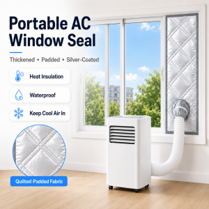 Padded Portable AC Window Seal Kit Silver Coated Sliding Window Vent Cloth for Air Conditioner Exhaust Hose Insulation