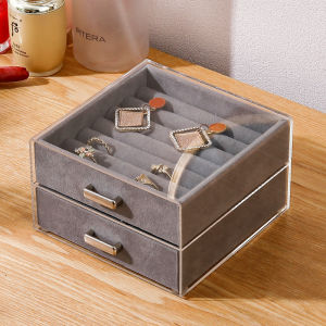 Acrylic Jewelry Box Earring Storage Drawer Velvet Multi-Functional Bracelet Ring Necklace Organizer Desktop Storage Solution