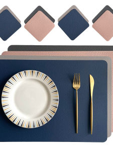 ของใช้ในบ้านแบบสร้างสรรค์แผ่นปูโต๊ะอาหารกันความร้อน PU ทรงสี่เหลี่ยมแผ่นรองอาหารตะวันตกสำหรับร้านอาหารโรงแรมแผ่นรองจานกันน้ำแผ่นรองจานหนัง