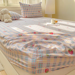 Cartoon Washed Cotton Bed Canopy Single Piece Non-Cotton Mattress Protector Dustproof Non-Slip Bed Cover Full Wrap Single Person Three-Piece Set